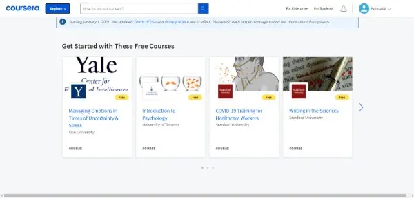 Coursera هي من أشهر منصات التعليم الإلكتروني عن بعد