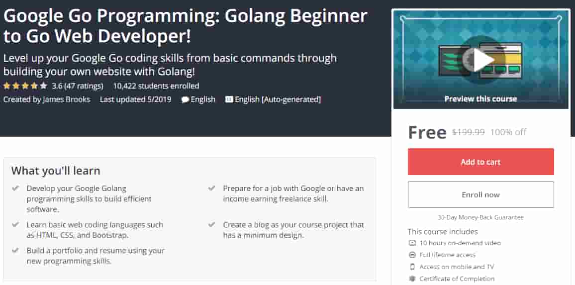 تعلم  لغة البرمجة Google Go  من خلال كورس مجاني يصل سعرة إلى 200 دولار