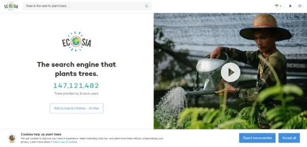 Ecosia هو موقع بحث غير جوجل يقوم بزرع الأشجار