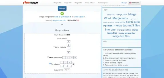 FilesMerge هو موقع دمج صور مجاني يمتاز بسهولة استخدامه