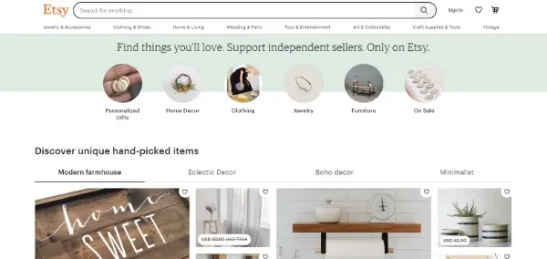 Etsy هو أفضل موقع للتسوق عبر الإنترنت في الولايات المتحدة