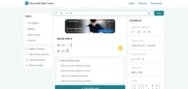 Mathway هو موقع حل مسائل الرياضيات المفضل لدى الكثير