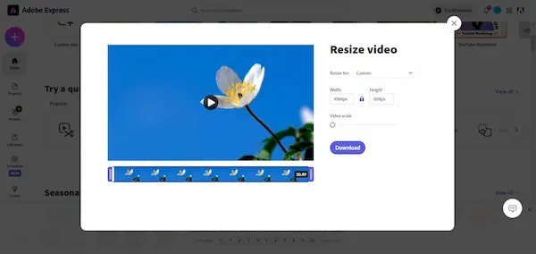 Adobe Express هو واحد من أقوى مواقع زيادة جودة الفيديو التابعة لشركة أدوبي