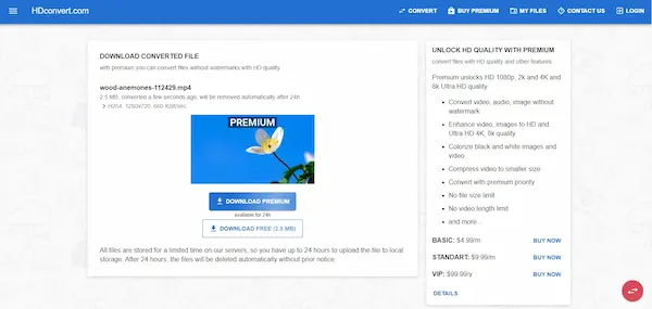 HDconvert هو واحد من أفضل مواقع تحسين جودة الفيديو أون لاين
