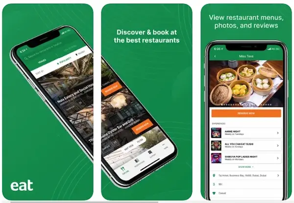 Eat هو تطبيق حجز مطاعم يتيح للمستخدمين حجز المطاعم عبر الإنترنت
