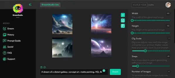 Dream Studio هو موقع يعمل على تحويل النص إلى صورة