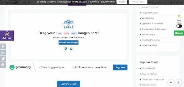 Smallseotools هي أداة تحويل الصورة إلى نص مكتوب