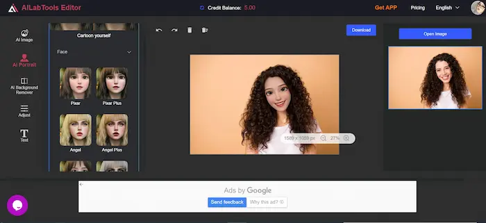 Ailabtools هو موقع آخر قادر على تحويل الصور إلى كرتون 3D بجودة عالية نسبياً