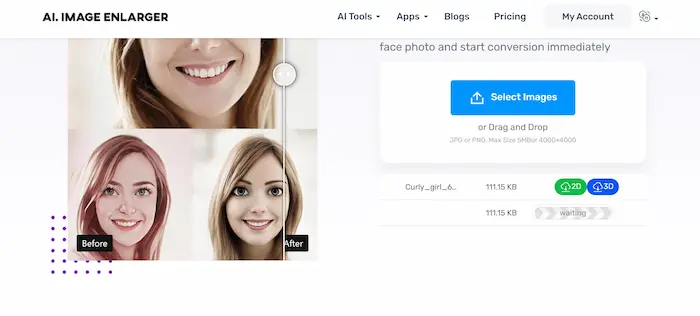 Imglarger هو موقع رائع يعمل على تحويل الصور الى كرتون 3D أو 2D
