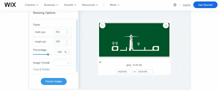 طريقة تعديل مقاس الصور باستخدام موقع Wix