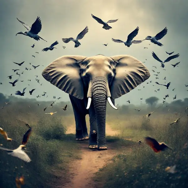 صورة فيل ضخم تم تصميمها بواسطة الذكاء الاصطناعي