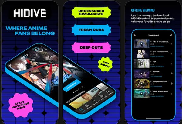 HIDIVE هو واحد من أفضل تطبيقات الانمي المدفوعة للايفون والاندرويد